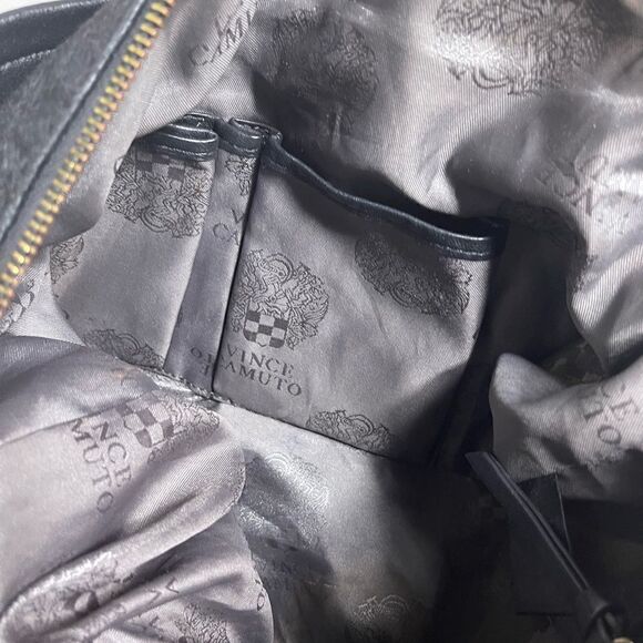 Vince Camuto black soft leather &calf hair Satchel/crossbody bag gold tone studs - Picture 13 of 16